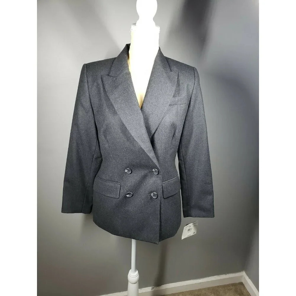 Embassy Row Petites Blazer Size 6P Pure Wool Lined Charcoal Grey